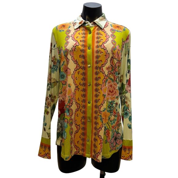 Johnny Was Tops - NWT Johnny Was Multi-Color Button-Up Blouse With Floral Print Long Sleeves Size